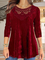 Long sleeve round neck gorgeous velvet Korean velvet plain color patterned collar lace a-hem loose top Plus Size