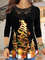 Long sleeve crew neck Christmas Festival Christmas tree Print lace print top T-shirt women