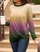 Ombre Casual Long Sleeve Twist hem Tunic Tops