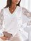 JFN V Neck Heart Glitters Lace Patchwork Party Shirt
