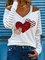 Casual Women V Neck Heart Print Blouses Shirts Elegant Hollow Out Pullover Tops