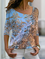 JFN Asymmetrical V NeckMarbling Long Sleeves Vacation T-Shirt/Tee