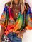 JFN V Neck Boho Puff Sleeves Casual Shirt
