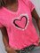 Print Sequins Heart V-Neck Short Sleeves Casual T-shirts