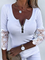 Lace V Neck Skinny Plain Long sleeve tops