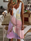 Casual V Neck Regular Fit Short Sleeve Abstract Ombre Sea Knit Dress