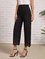 JFN Solid Lace Hem Casual Pants Black