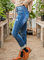 Mid Waist Solid Pocket Ripped Denim Skinny Denim & Jeans