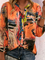JFN V Neck Abstract Geometric Vacation Blouse