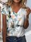 JFN V Neck Floral Loosen Vacation T-Shirt/Tee