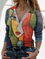 JFN Collar V Neck Painting Causal T-Shirt/Tee
