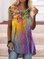 JFN Round Neck Ombre Floral Casual Tunic Tops