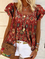 JFN Scoop Neckline Vintage Tribal Pattern Vacation Short Sleeve Tops