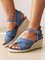 JFN Canvas Braided Strap Cross Boho Straw Wedge Sandals