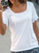JFN Square Neck Solid Lace Basic T-Shirt/Tee
