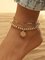 JFN 2Pcs Beach Vacation Style Paperclip Alphabet Multilayer Anklet Set