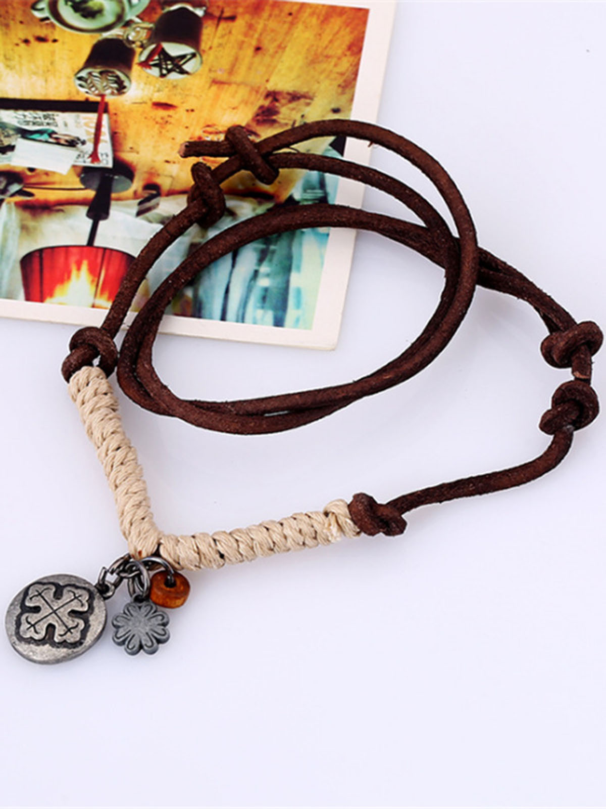 JFN Men's Hemp Rope Braided Vintage Alloy Necklace