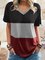 Loosen Casual V Neck Color Block Short Sleeve T-Shirt