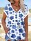 JFN V Neck Floral Cap Sleeves Casual T-Shirt/Tee