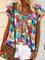 JFN Round Neck Colorful Geometric Vacation Blouse