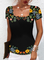 Square Neck Floral Regular Fit Short Sleeve Tops