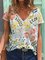 Elegant Watercolor Floral Design V-Neck Short Sleeve T-Shirt