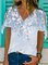 V Neck Floral Short Sleeve Tops