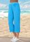 JFN Vacation Casual Loose Soft Solid Elastic Waist Knit Blue Capris Pants