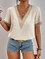 Plain Casual V Neck Lace Tops