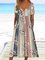 JFN Henley Neck Floral Stripe Casual Midi Dresses