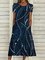 JFN Round Neck Pockets Geometric Vacation Casual Midi Dresses
