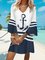 Wonderful ocean stripe anchor Ruffle a hem short Dress Plus Size