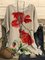 JFN Crew Neck Floral Casual Red Flower Batwing Sleeve Slit Tops
