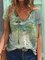 JFN V Neck Dragonfly Print Casual Loose Knit T-Shirt/Tee