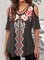 Ethnic Floral Design Short-Sleeve Drop-Shoulder Loose T-Shirt