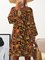 Women Boho Floral Midi Dresses V Neck Shift Dresses