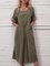 Solid Pockets Midi Dress 3/4 Sleeve Dresses