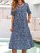 Floral Printed Crew Neck Pockets Short Sleeve Casual Midi Shirt Dress