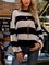 Black Striped Crew Neck Casual Sweater