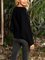 Black Plain Paneled Crew Neck Long Sleeve Sweater
