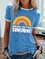 Vintage Rainbow Letter Printed Plus Size Short Sleeve Casual Tops