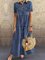 Women Plain Denim Short Sleeve Shirt Collar Maxi Summer Dresses