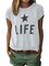 Gray Letter Floral-Print Casual Cotton-Blend Shirts & Tops