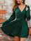 Solid Color Tie Waist Casual V-neck Dress
