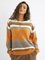 Cotton blend contrast stripe long sleeve sweater