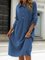 Shirt Collar Shift Long Sleeve Cotton-Blend Dresses