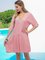Pink 3/4 Sleeve V Neck Dresses With Necklace