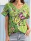 Casual V Neck Short Sleeve Butterfly Shirts & Tops