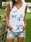 Dragonfly Printing Shift Cotton-Blend V Neck Casual Vests