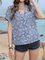 Blue Shawl Collar Floral Buttoned Short Sleeve Shirts & Tops